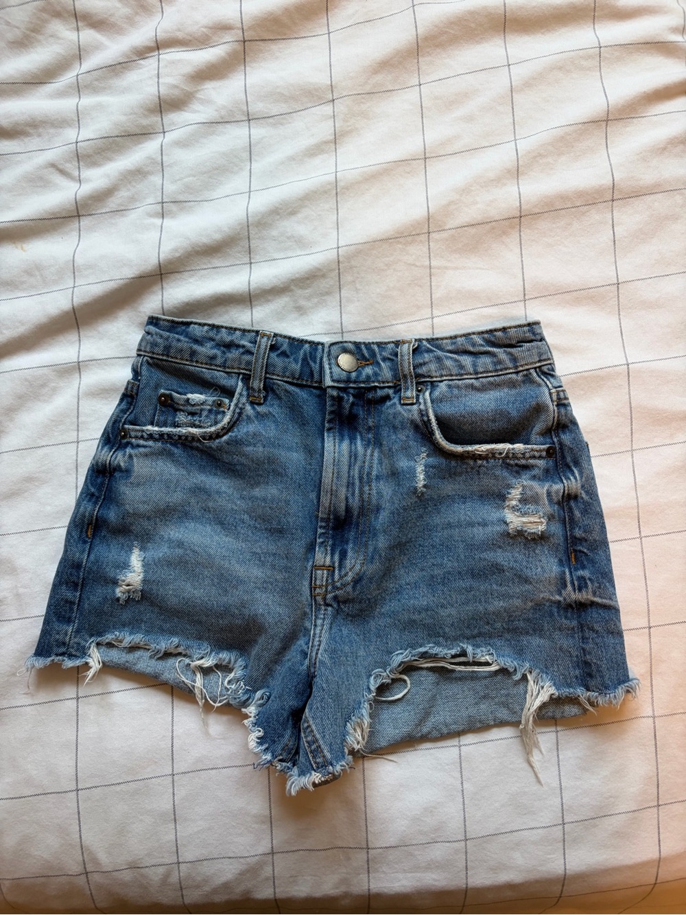 Zara Distressed Denim Jean Shorts - Medium Blue